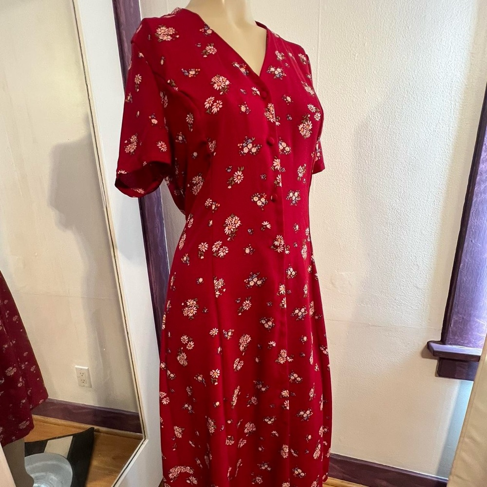 Red Floral Midi Dress